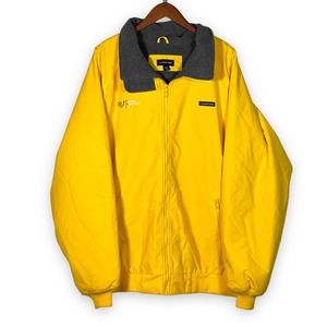 Men's Lands' End Yellow Fleece Lined Zip Nylon Jacket Embroidered Sz XL/T 46-48